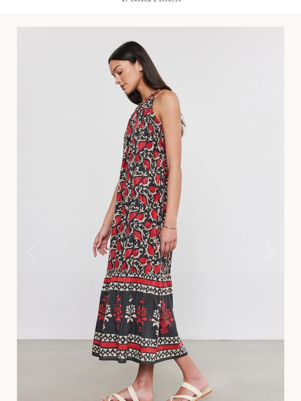 NWT Velvet by Graham & Spencer Ghita Halter Maxi Dress Red Block Print XL